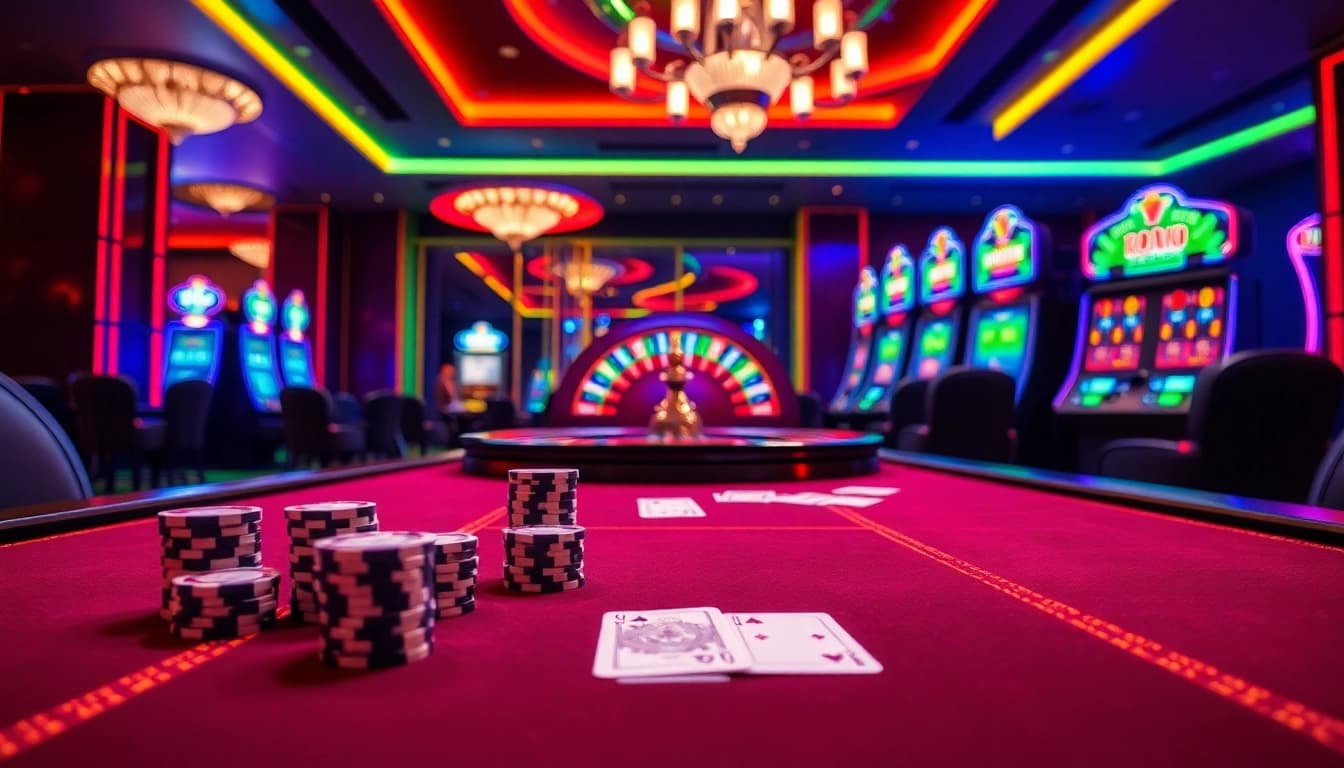 Experience thrilling gameplay at 789win with vibrant casino tables, poker chips, and slot machines.