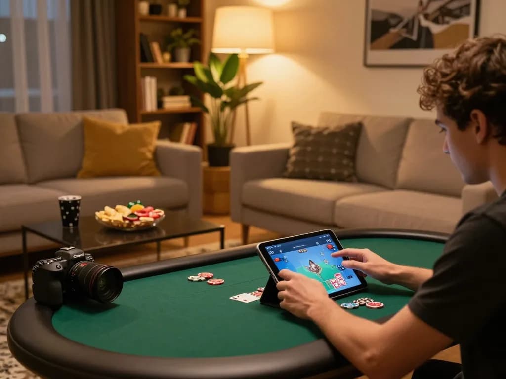 Engaging online poker gameplay on okking1 platform with cozy home setting.