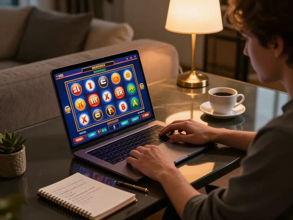 Player strategizing winning moves at hay88x online casino gaming setup with vibrant slots.