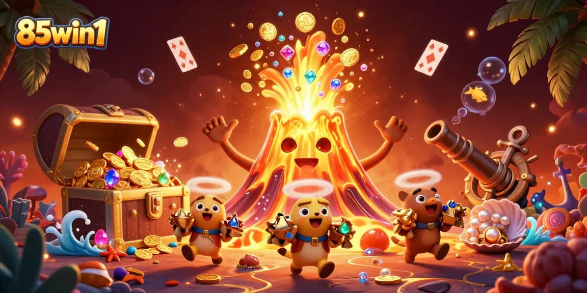 Experience thrilling wins at 85win1 with vibrant casino imagery depicting treasure and excitement.