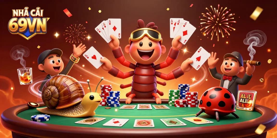 Engage with NHÀ CÁI 69VN's vibrant 3D casino scene featuring dynamic characters and exciting gameplay elements.