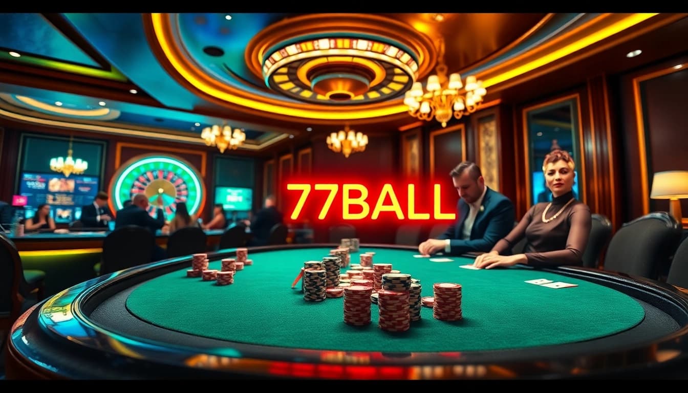 Experience thrilling gameplay at 77BALL with vibrant casino tables and enthusiastic players.