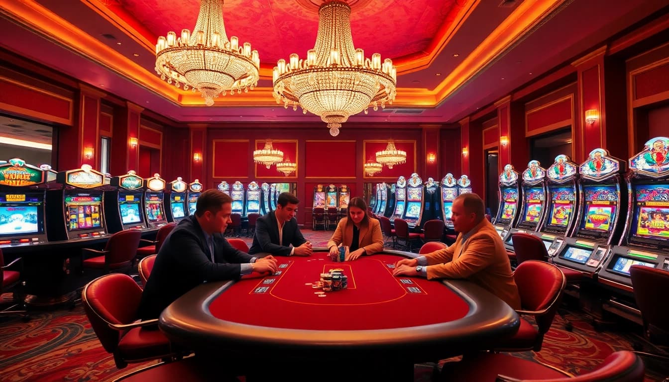 Gambling at a luxurious casino table with players focused on their game at https://xx88.promo/.