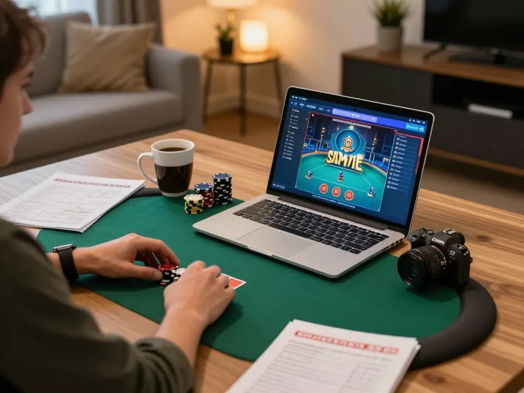 vin88 online poker session with player focused on strategies and betting notes at home