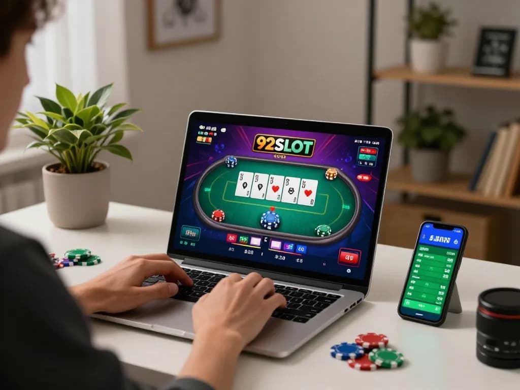 Engaging gameplay at 92SLOT with player enjoying online poker from home