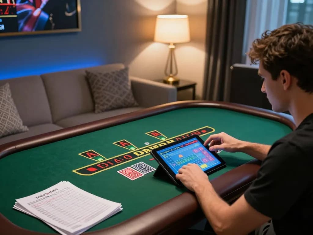 Player enjoying live dealer blackjack on LV88 tablet, showcasing strategic bankroll management.