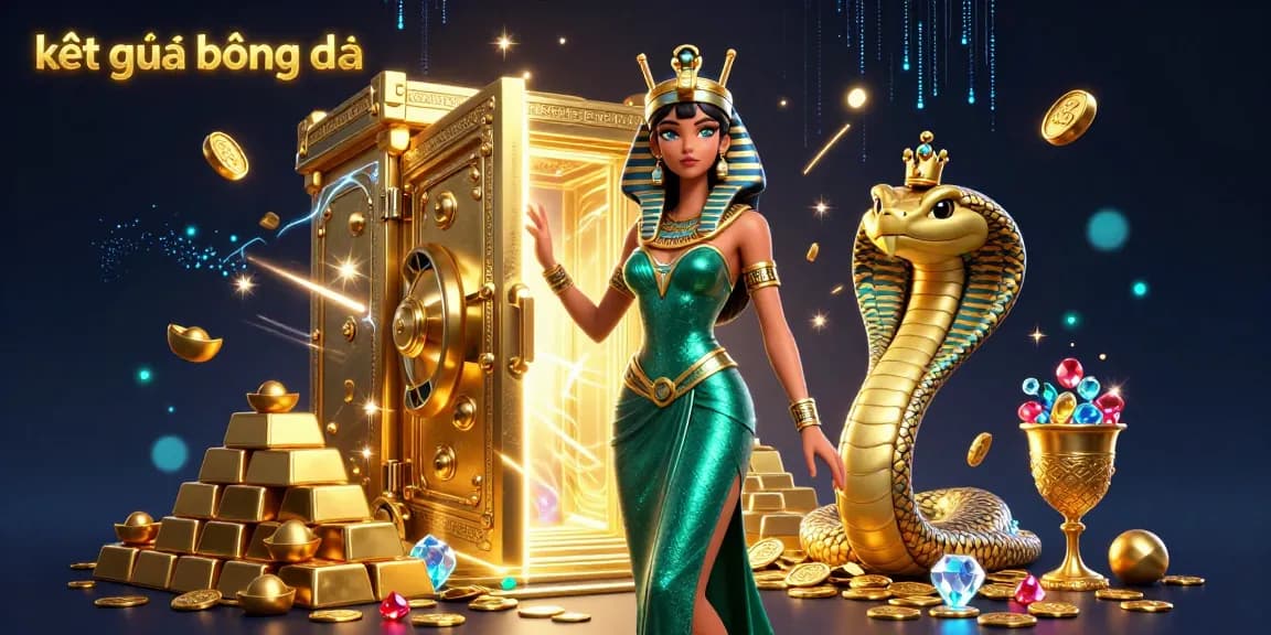 Experience kết quả bóng đá in an immersive scene with powerful gold elements and a glamorous character.