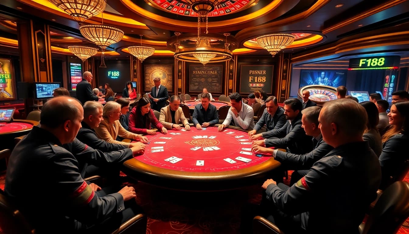 Experience thrilling poker action at F 168 casino with players betting and cards dealt.