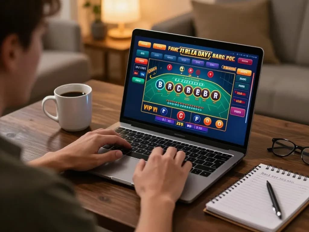 Player enjoying Baccarat online at alc88, with strategy notes and a cozy setup for thoughtful gaming.