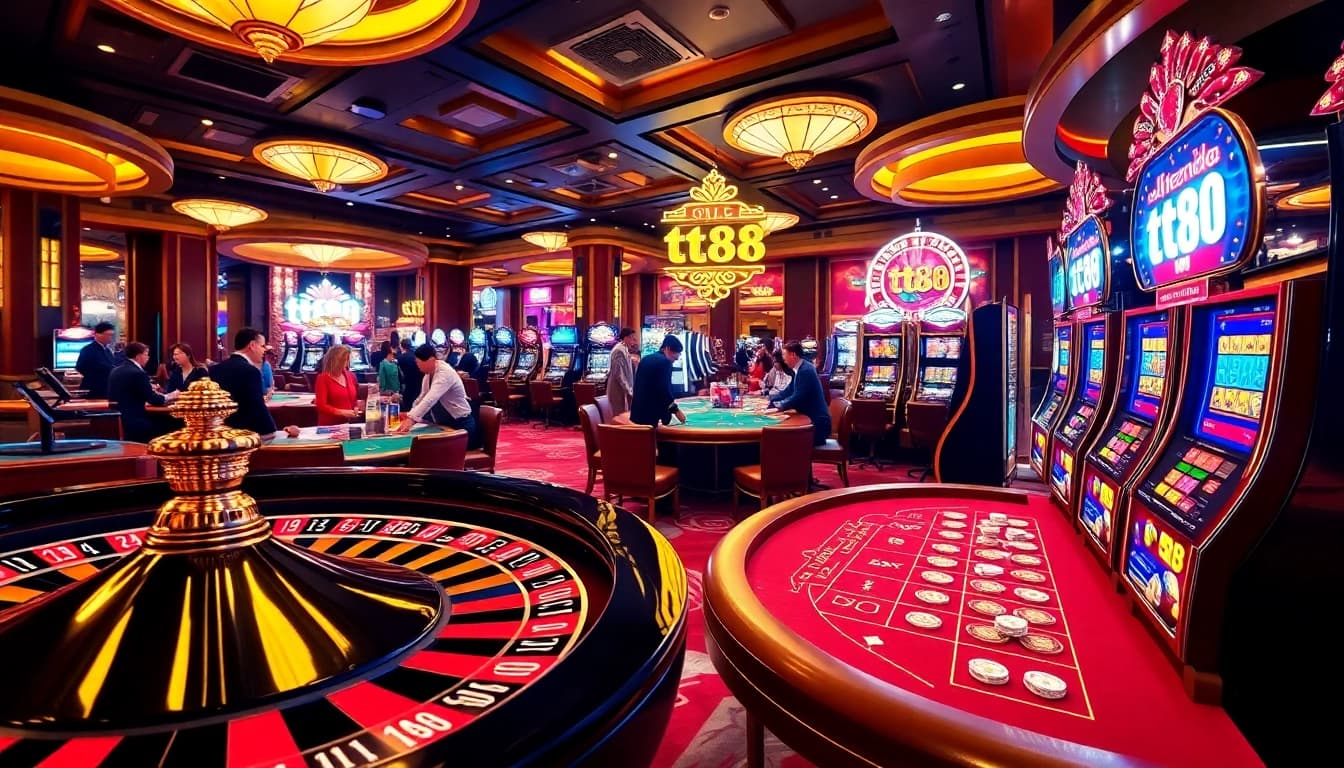 Experience high stakes at tt88 casino with vibrant gaming tables and engaging players.