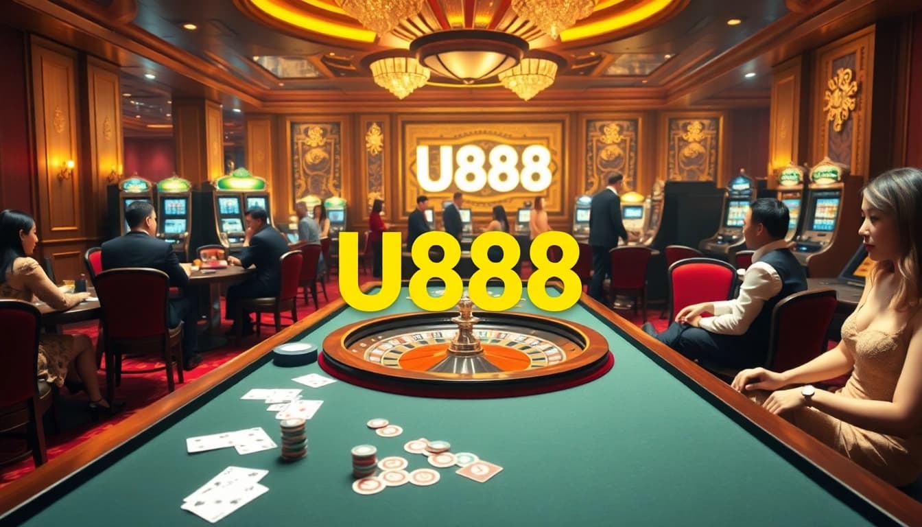 U888 showcases players enjoying thrilling casino games amidst luxurious surroundings.