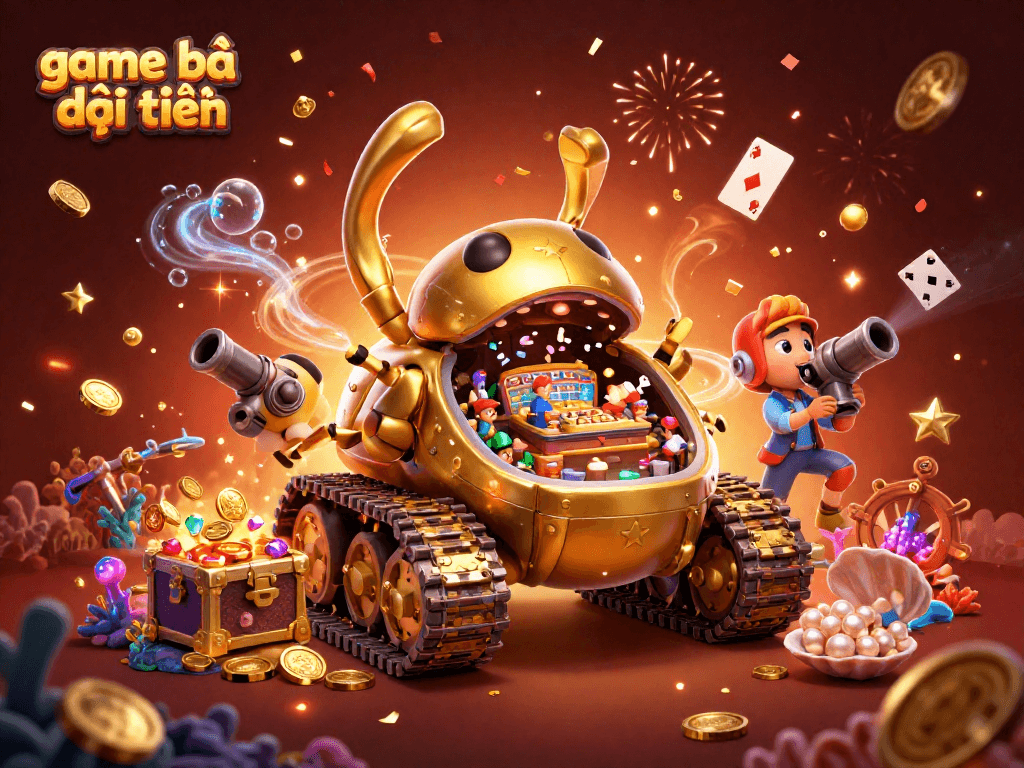 Engage in game bài đổi thưởng with a vibrant casino-themed 3D illustration featuring dynamic characters and exciting elements.