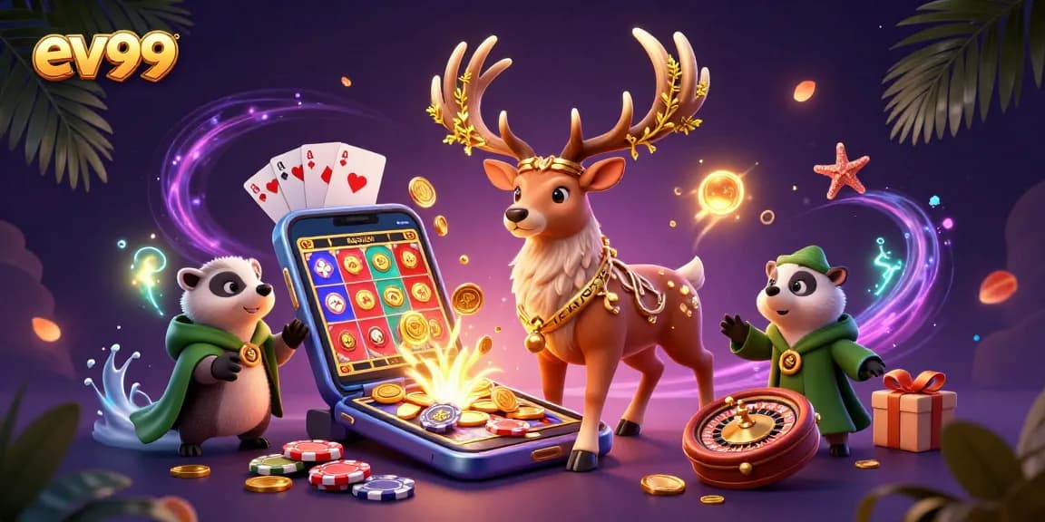 ev99 showcases an enchanting 3D scene with Celtic symbolisms and vibrant gambling elements.