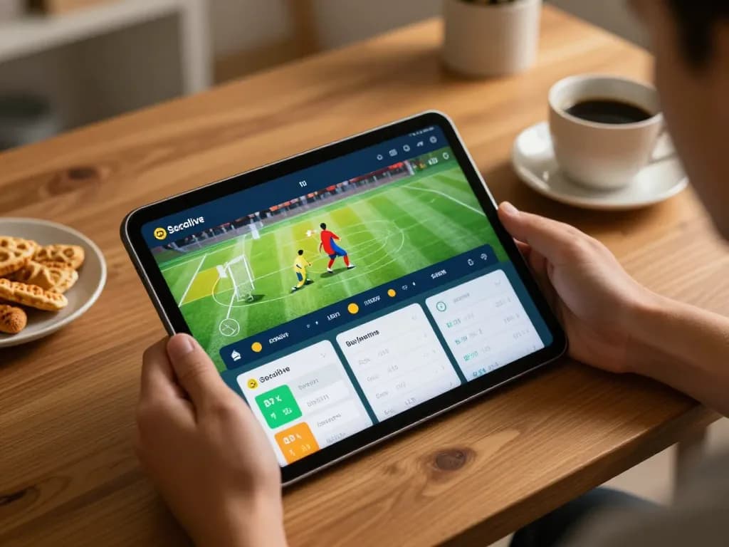 Socolive user enjoying live football betting with engaging updates on tablet.