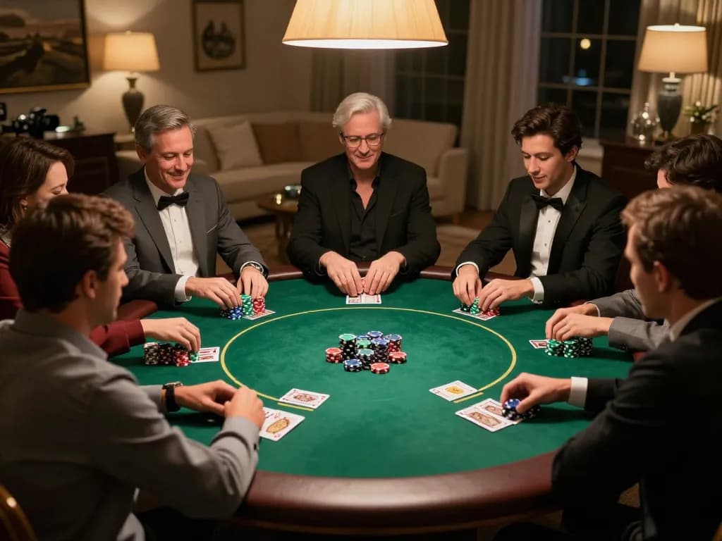 Players enjoying a strategic poker game at home, showcasing the excitement of tylekeonhacai88.