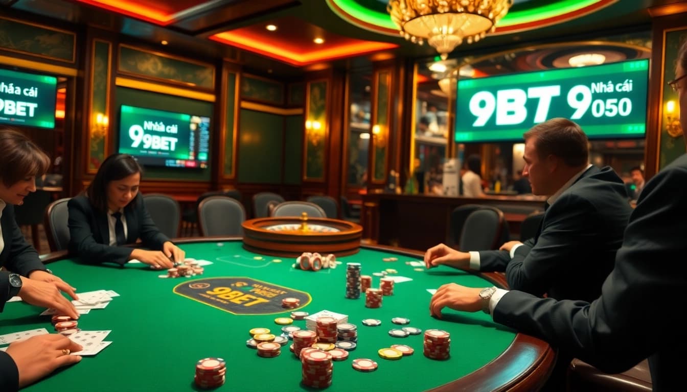 Experience the thrill of Nhà cái 9BET with vibrant poker tables and exciting gaming action.