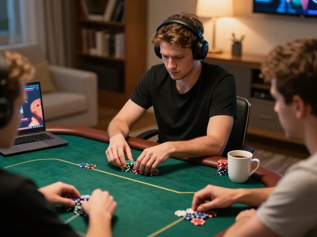 Nohu90 player strategically betting in an online poker game with focused ambiance.