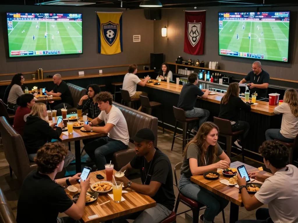Socolive fans enjoying live football action and placing bets at a sports bar with vibrant atmosphere