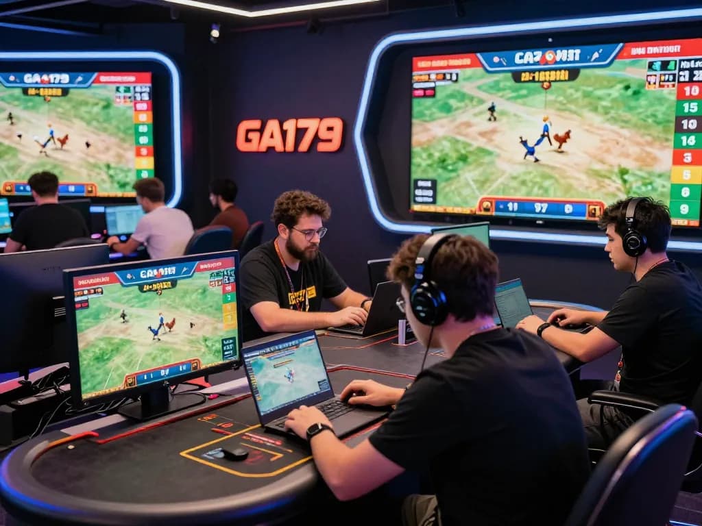 Engaged players enjoying GA179's online cockfighting betting experience at modern gaming stations