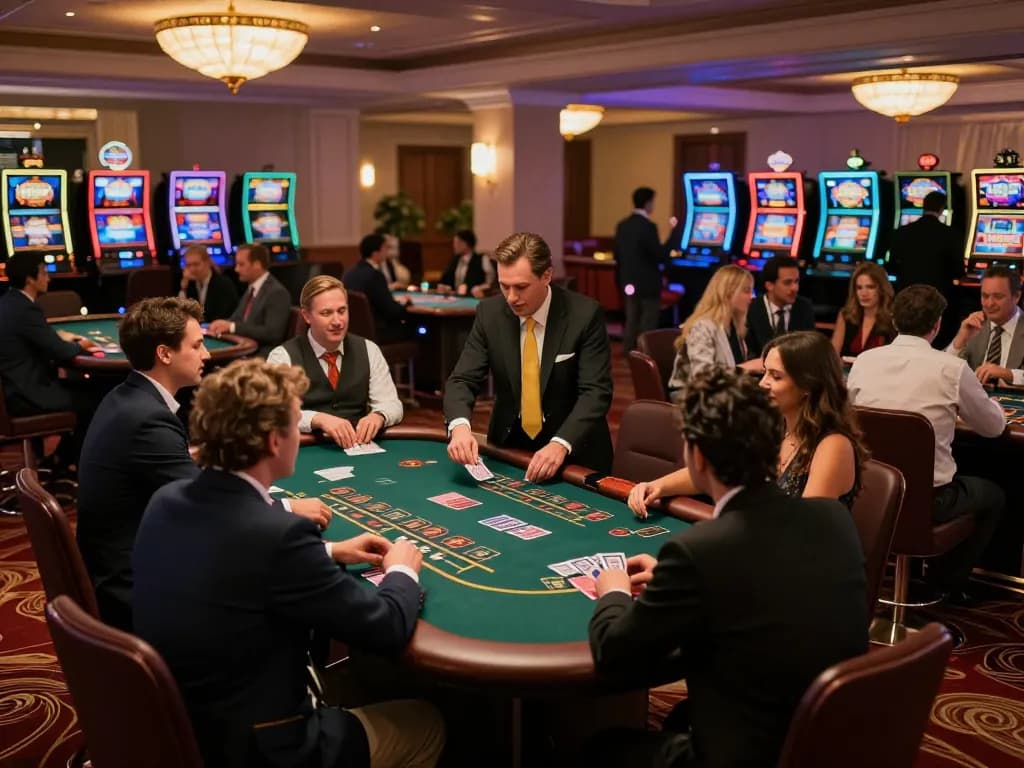 Excited players enjoying an engaging game of blackjack at 33win’s luxurious casino atmosphere