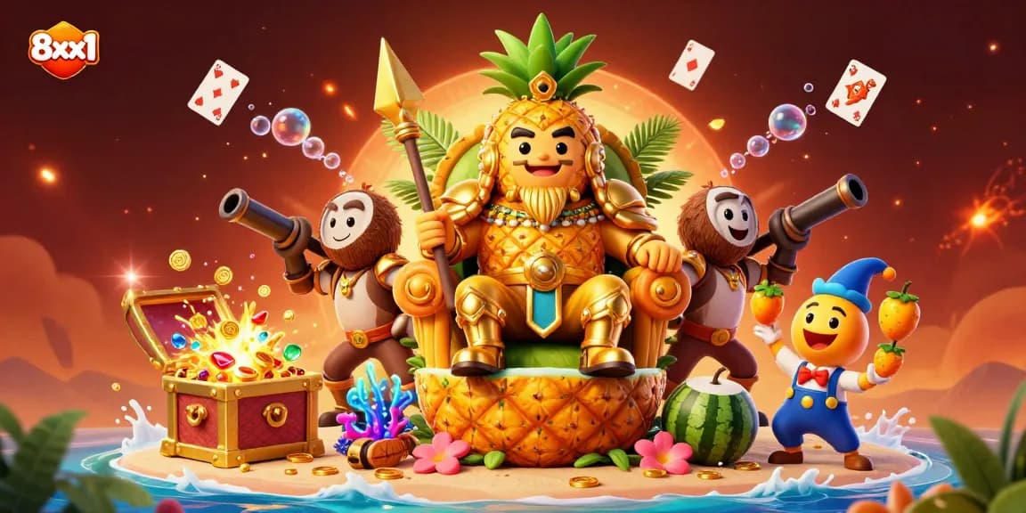 Experience vibrant gaming action at 8xx1 with a colorful 3D casino scene featuring an engaging cast of characters.