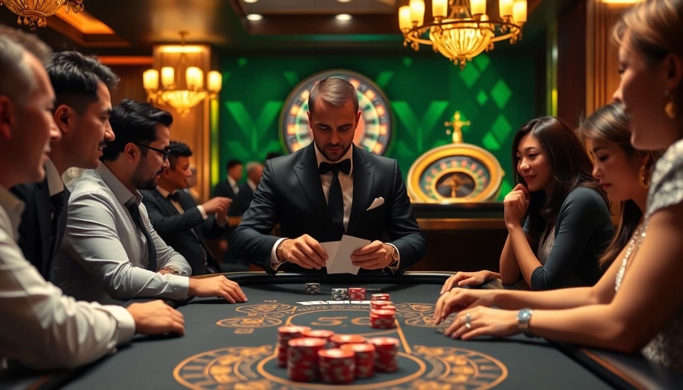 Players enjoying a high-stakes game at the ALO 789 casino table, showcasing excitement and strategic betting.