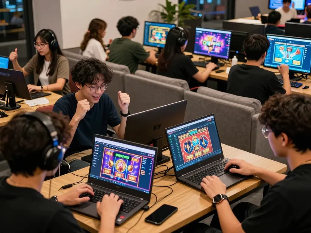 Players engaging with the RIKVIP gaming platform, showcasing excitement and vibrant games.