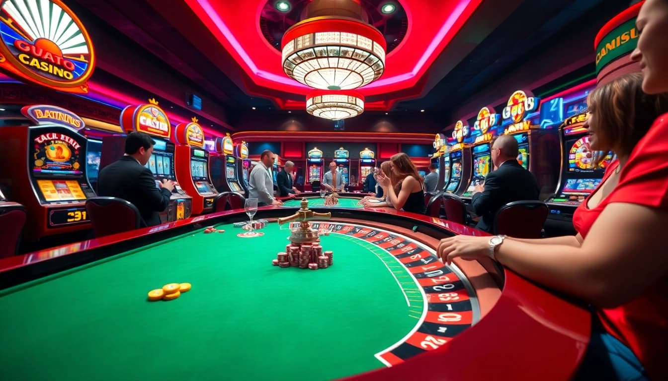 Engage with the rr88 link at a lively casino featuring a vibrant roulette table.