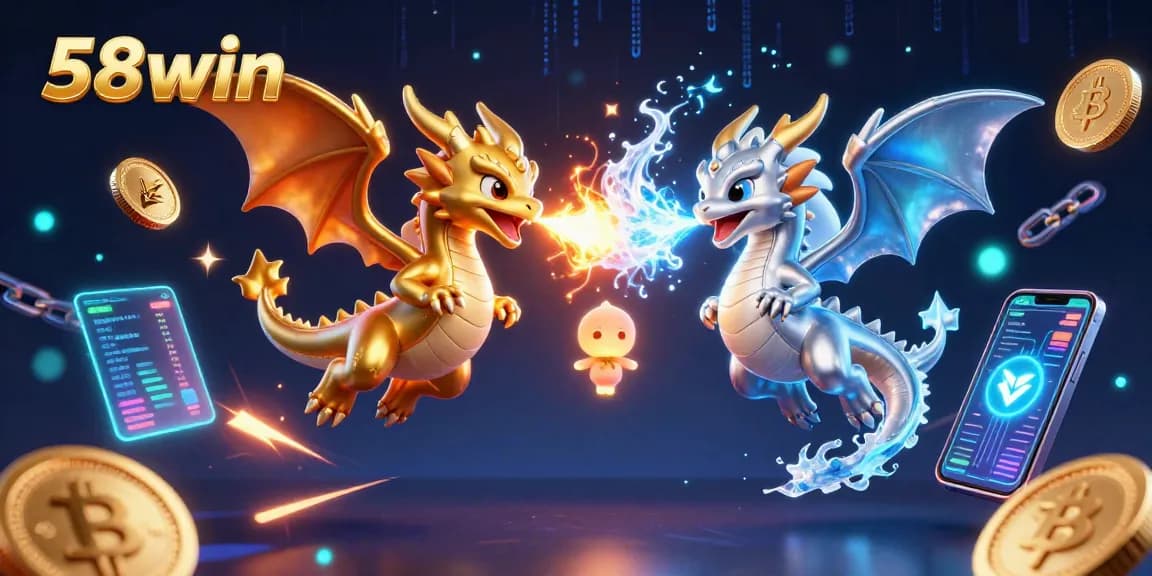 Experience the thrilling world of 58win, showcasing dragons amidst crypto gaming elements.
