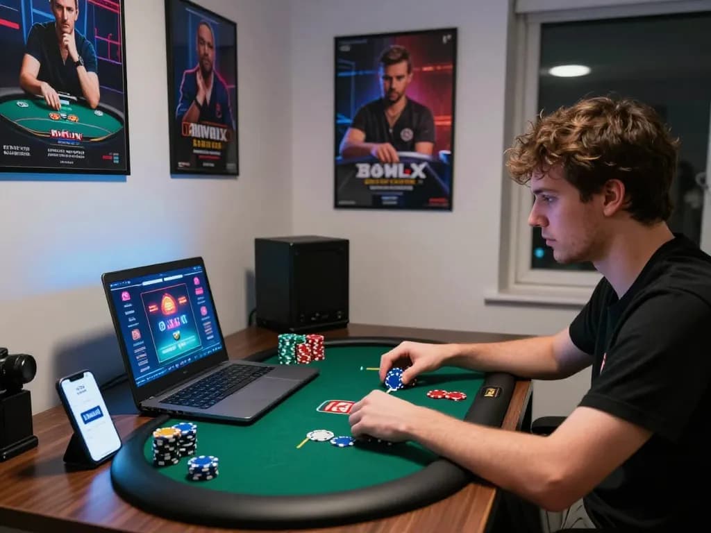 Player engaging in an exciting poker game on 33win platform with vibrant graphics and focused expression.