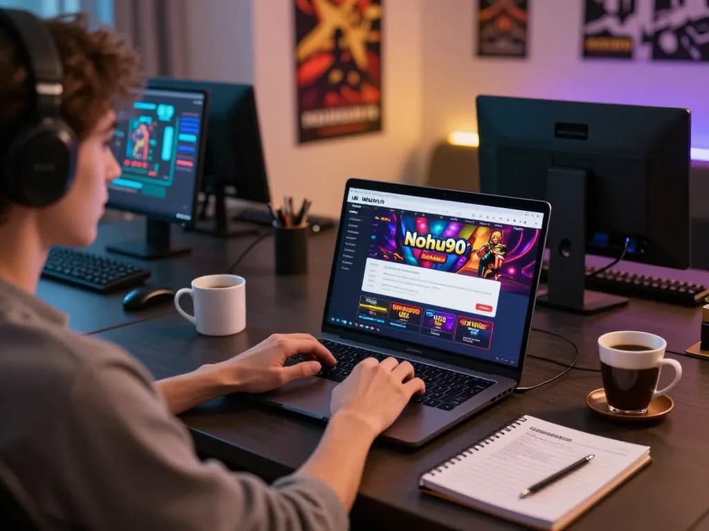 Nohu90's user enjoying a strategic gaming session with online casino on laptop.