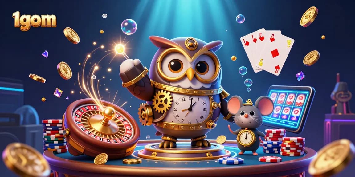 Experience the thrill of betting on 1gom with a vibrant casino scene featuring animated characters and dynamic game elements.