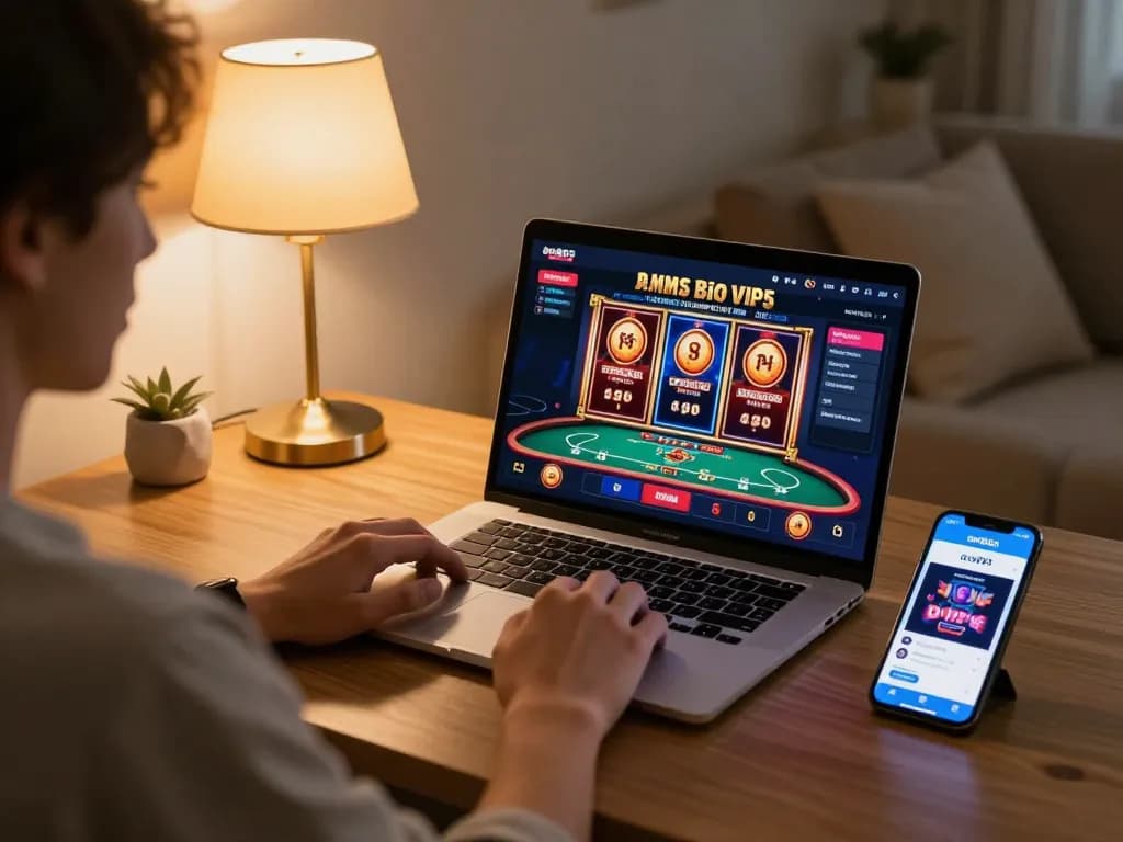 Engaging in online gaming on au8803 bio vip5 app with casino interface on laptop.