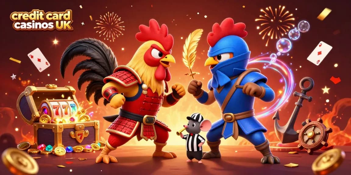 Engage in the excitement of credit card casinos UK with dynamic 3D roosters and a festive gambling atmosphere.