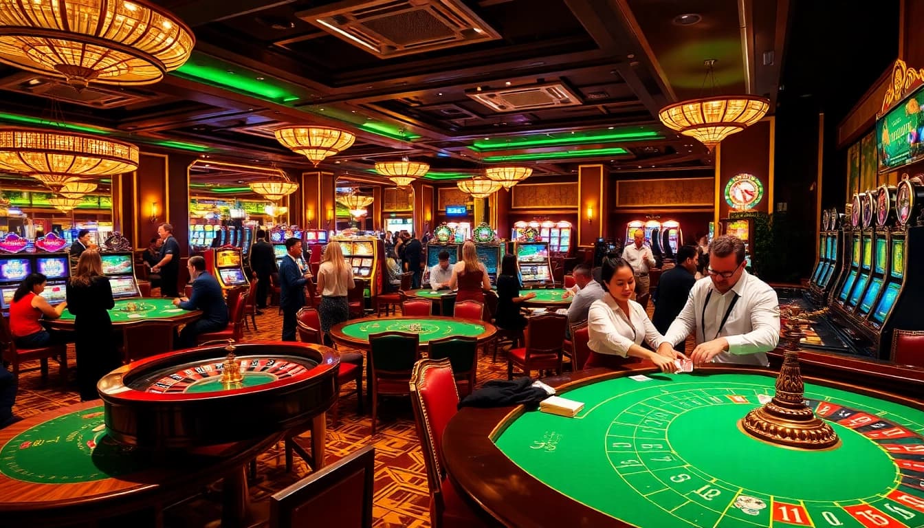 Players enjoying table games at the jl55 club casino, featuring vibrant poker chips and cards.