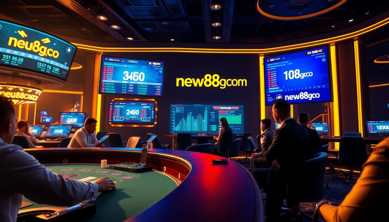 Online gaming experience at new88go.com featuring real dealers and interactive elements in a vibrant casino setting.