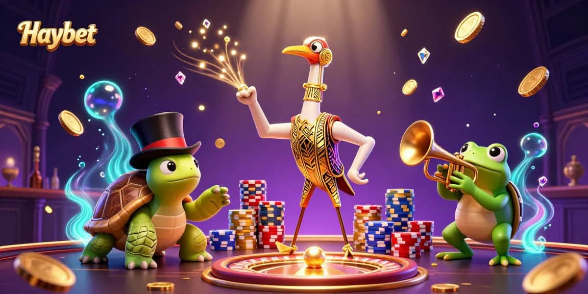 Experience ultimate gaming thrills with Haybet's lively gambling scene featuring vibrant characters and casino elements.