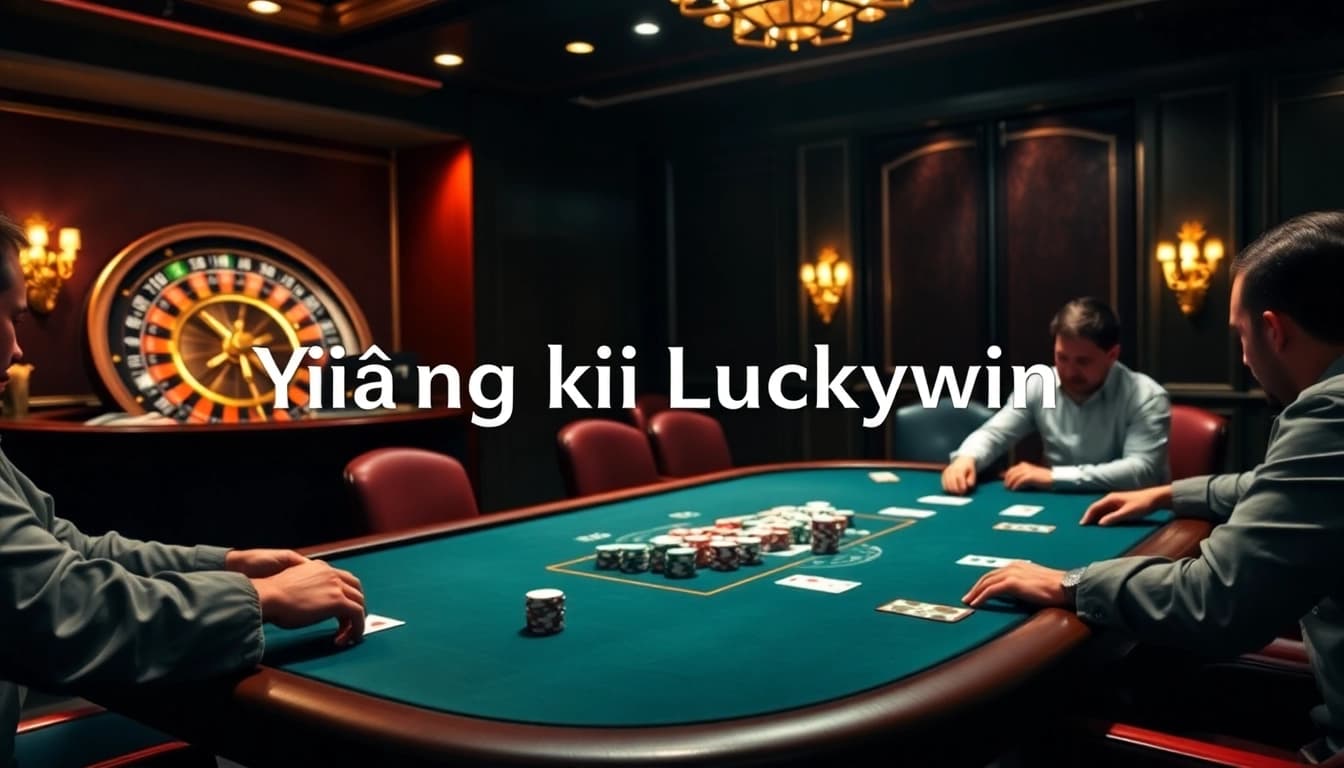 Engage with Đăng ký Luckywin at a luxurious poker table featuring chips and cards in a thrilling casino atmosphere.