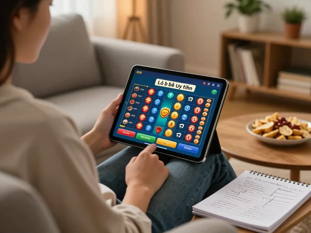 Lô Đề Uy Tín online gaming session with a player using a tablet in a cozy home setting.