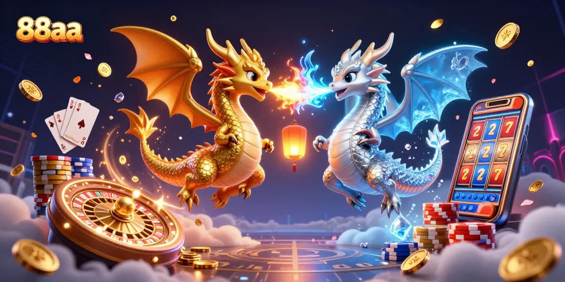 Experience thrilling action aboard 88aa’s dynamic gaming scene with dragons and casino elements.
