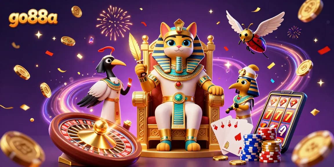 Engage and win with go88a's vibrant 3D casino adventure featuring golden treasures and lively characters.