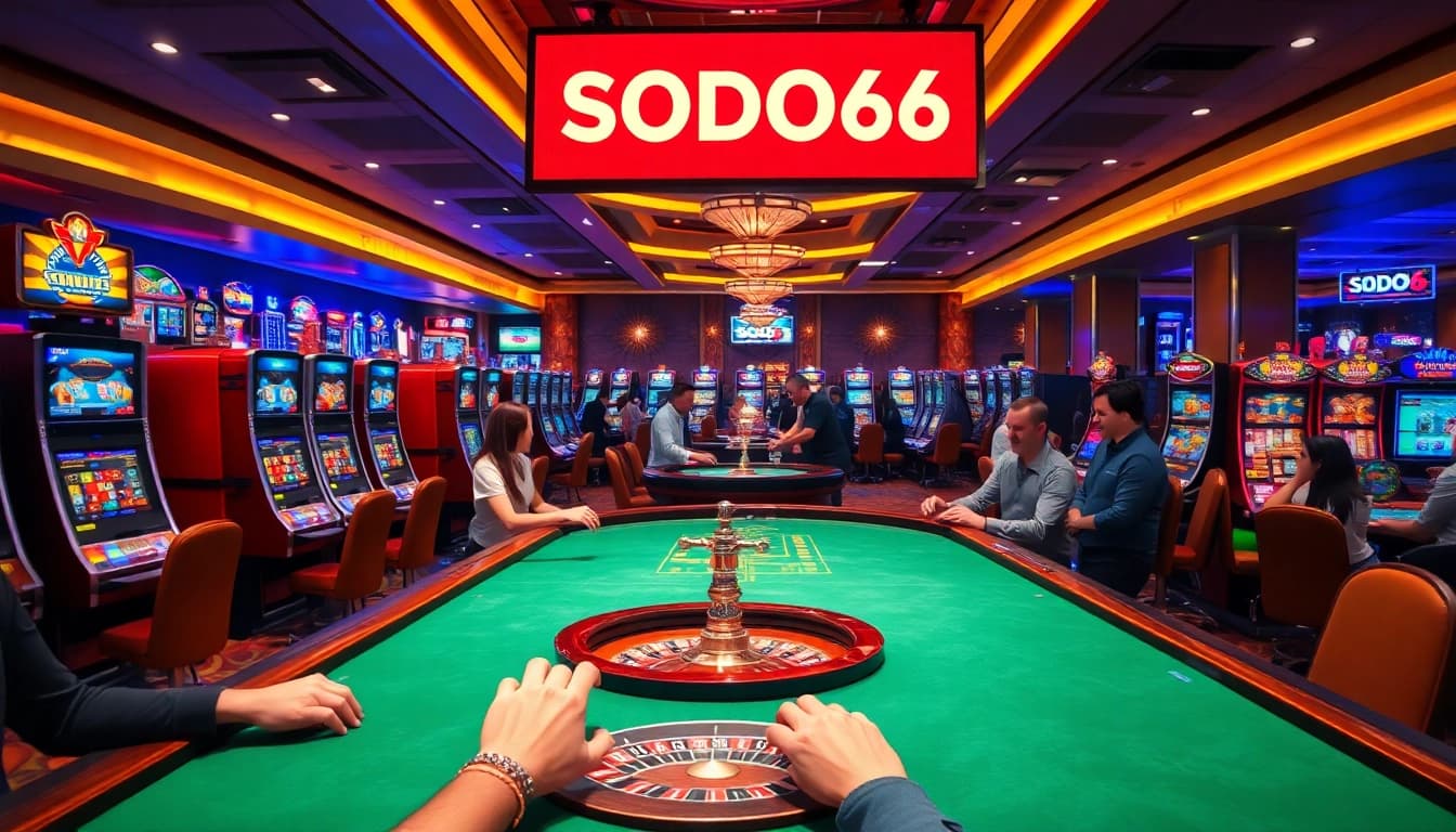SODO66 gaming experience featuring slots and roulette in a luxurious casino setting.