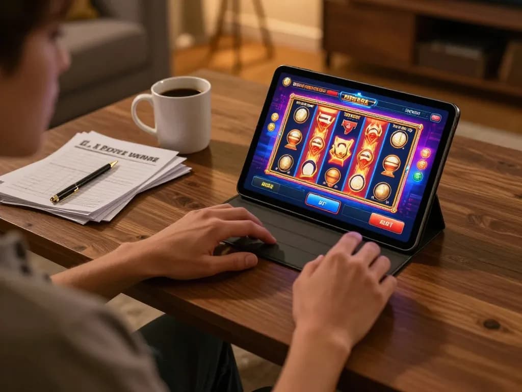 Kuwin user actively engaging in online casino gameplay on a tablet, showcasing immersive betting experience