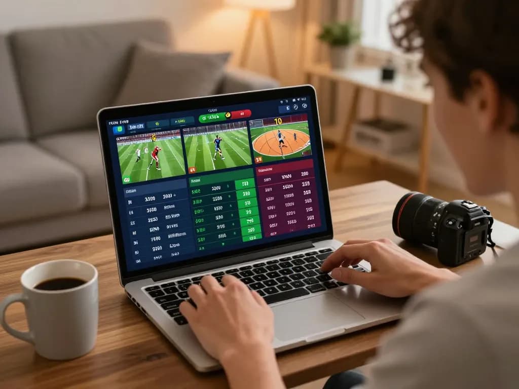 Excited user placing sports bets on laptop at home while engaging with xo88 betting interface.