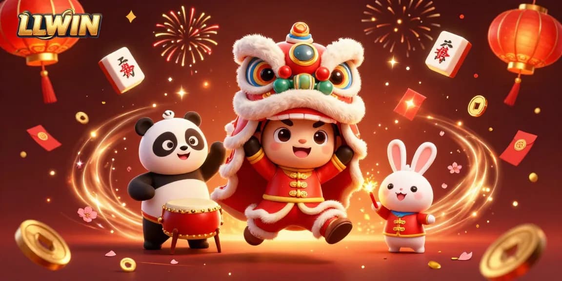 LLWIN brings luck with a vibrant lion dance performance surrounded by festive casino elements.