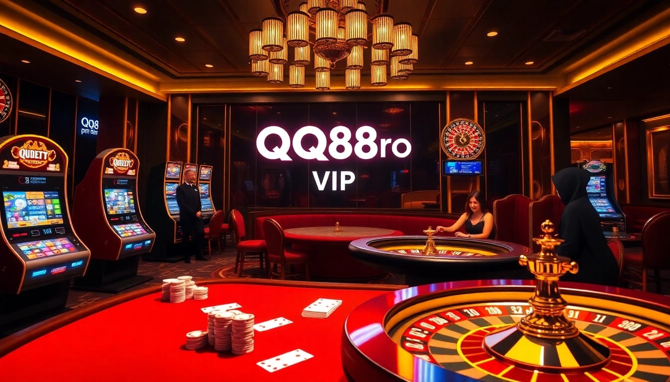 Experience the thrill of QQ88pro Vip at an exciting casino scene complete with poker and roulette.