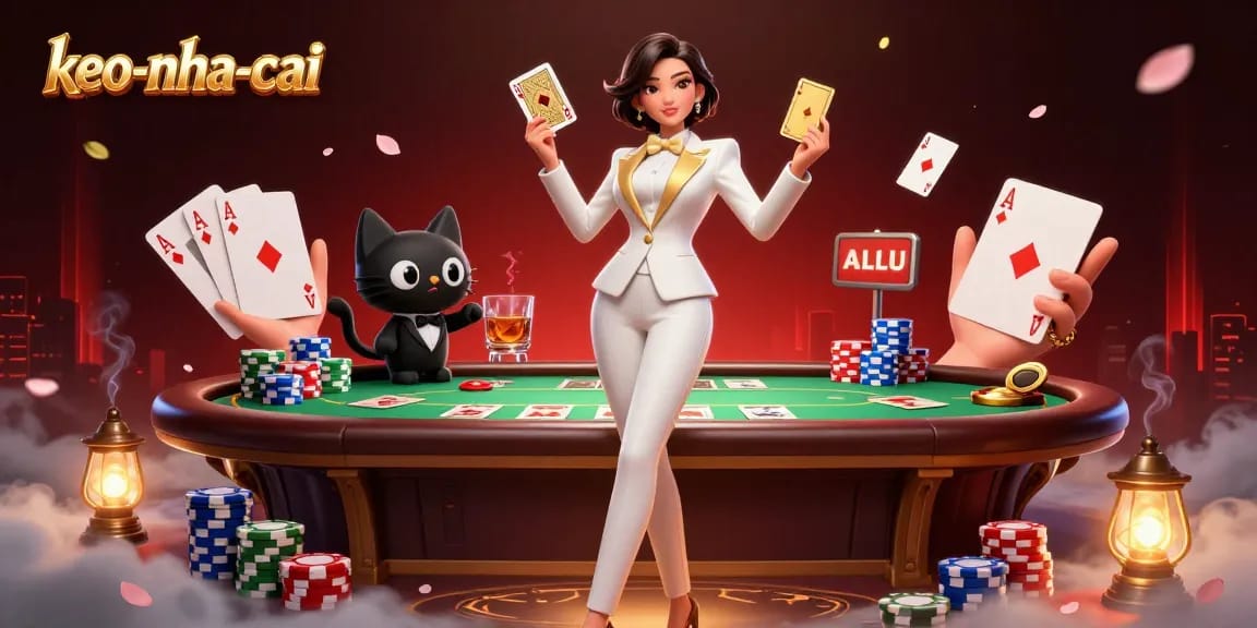 Engage in keo-nha-cai action with glamorous settings, poker tables, and card shuffling excitement.