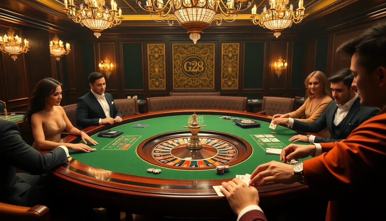 G28 casino guests enjoy a thrilling roulette game amidst a luxurious atmosphere.