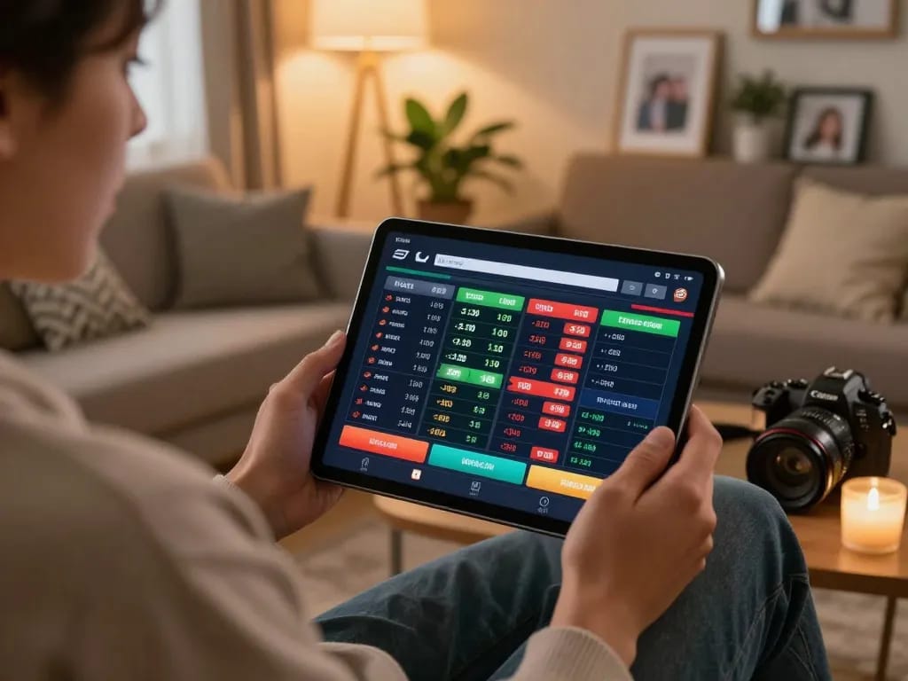 Person engaging in sports betting on tablet illustrating fly88 odds and features