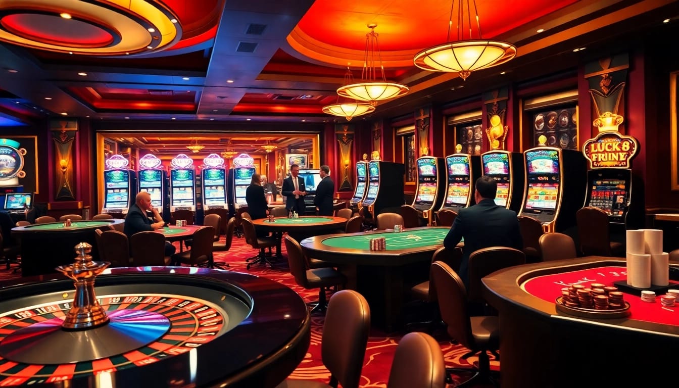 Step into excitement with luck 8 at a vibrant casino, showcasing thrilling tables, chips, and games.